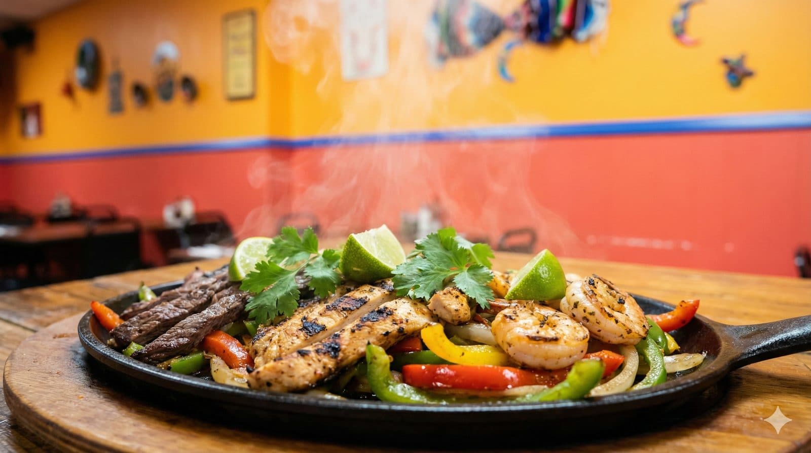 Sizzling parrillada platter at Restaurante Casa Noble